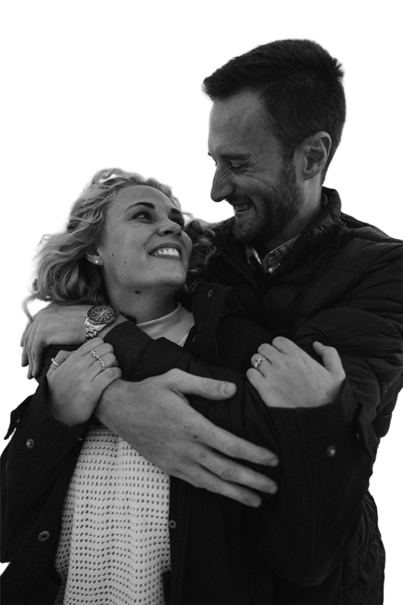 Kobus en Elrine saam, swart-en-wit